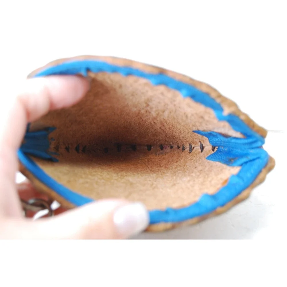 Vintage leather Coin Purse‎ Sea Shell Panama City Beach Florida Money Holder